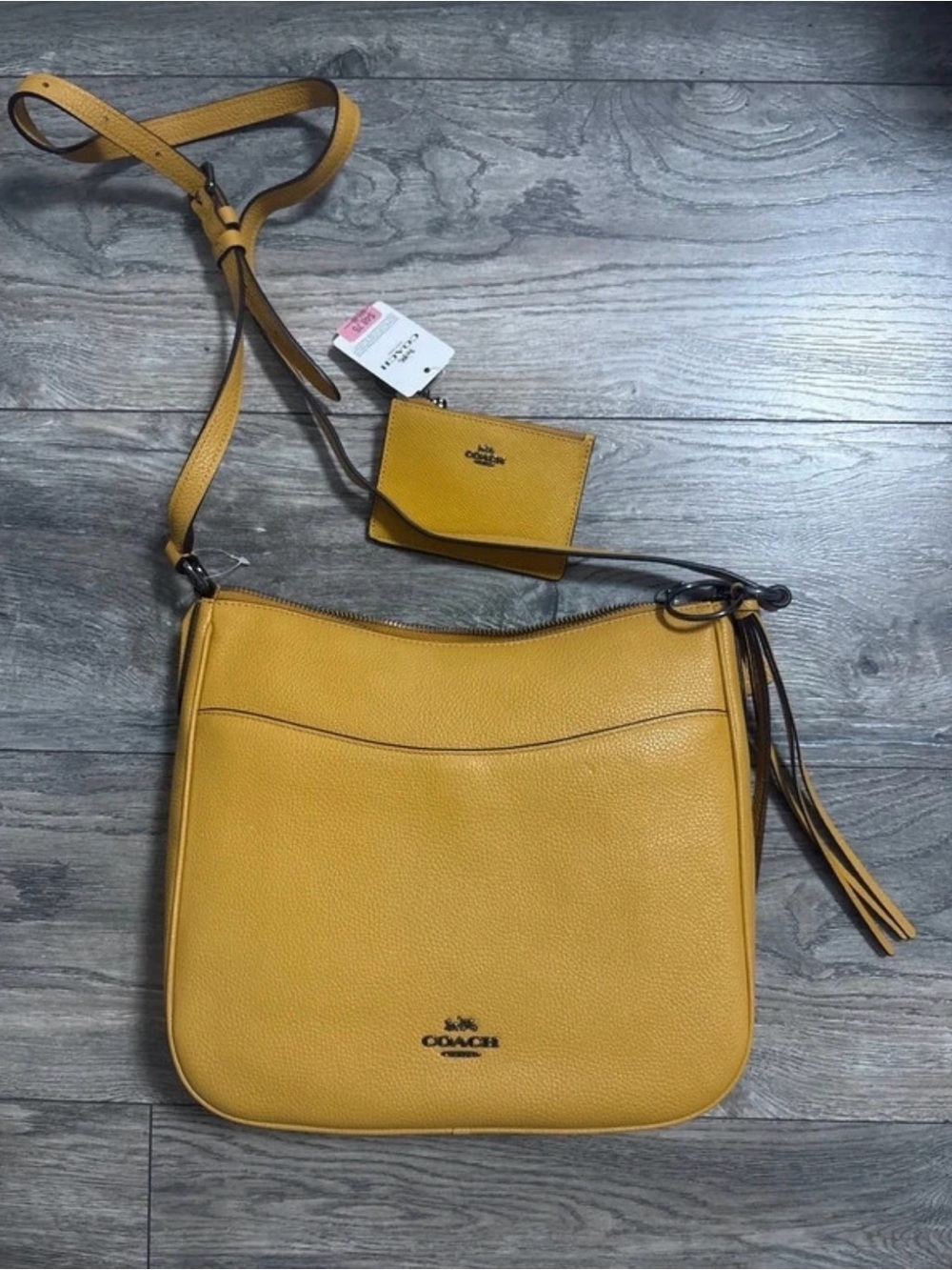 Coach Pebble Leather Crossbody in Mustard Yellow with Coin Pouch
